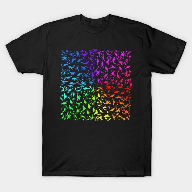 Dinosaurs Rock Rainbow Music T-Shirt by Timeforplay